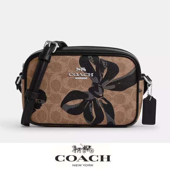 🎁 Coach Mini Jamie Camera Bag In Signature Canvas With Bow Print - Picture 1 of 10